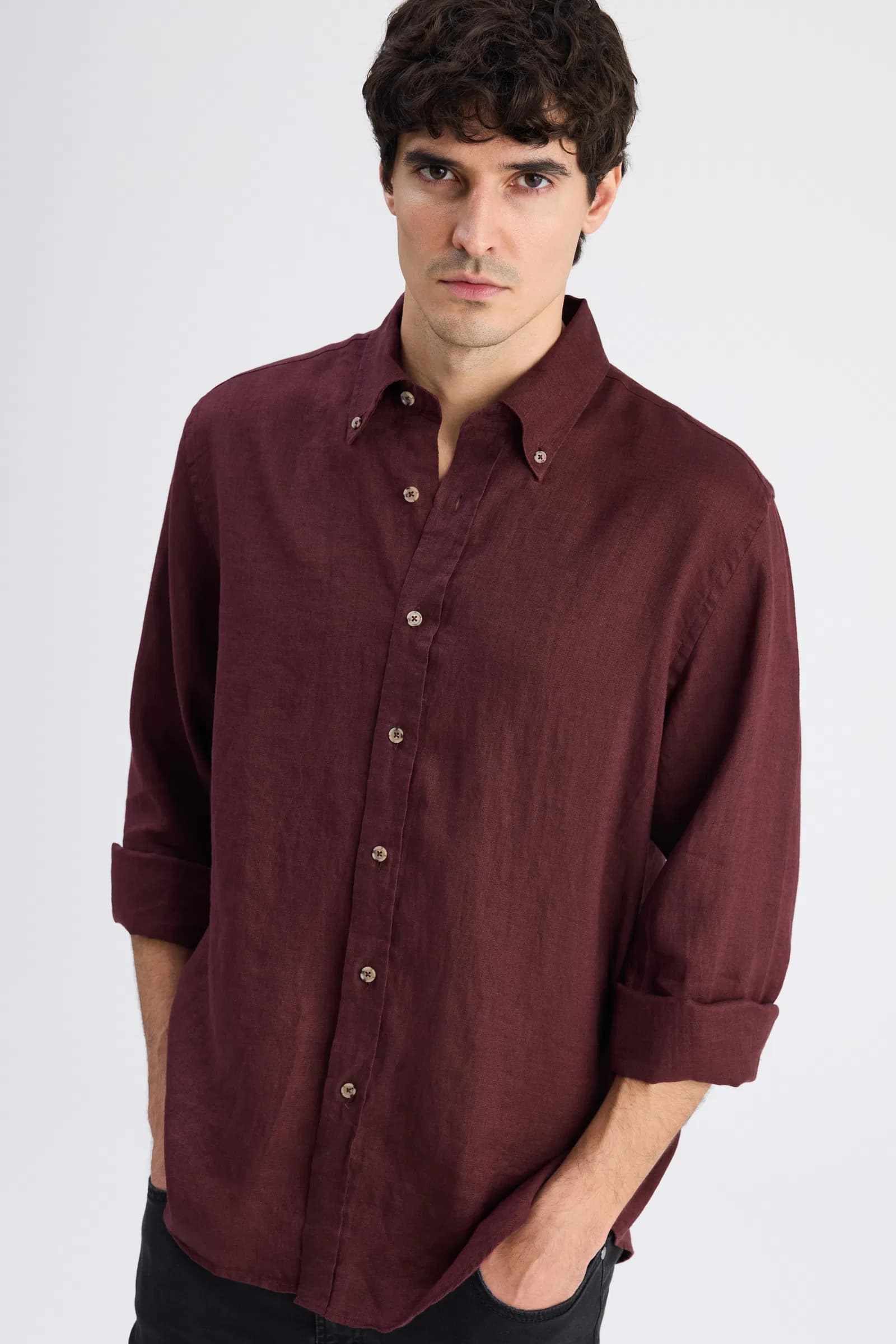 Ds Damat Comfort Bordo Düz Gömlek görsel 4