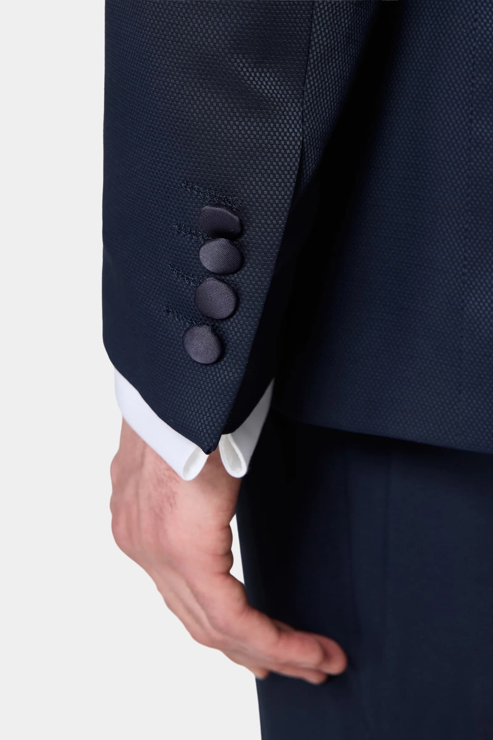 Ds Damat Slim Fit Lacivert Armürlü Smokin Yelekli Takim Elbise görsel 5
