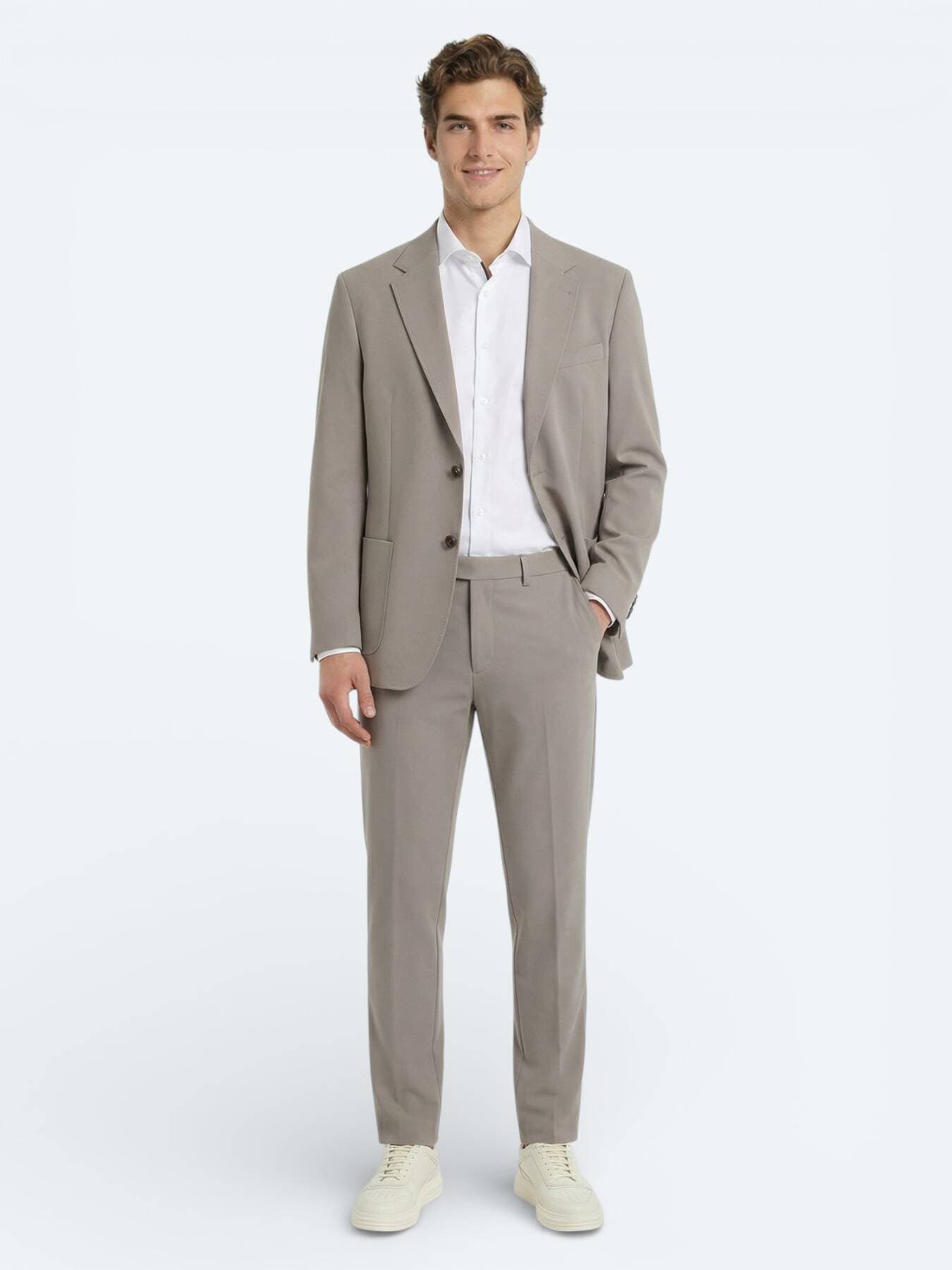 Açık Kahve Düz Modern Fit Takım Elbise görsel 3
