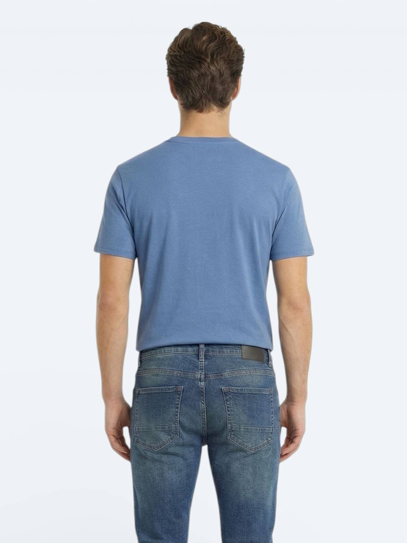 Indigo Düz %100 Pamuk T-shirt görsel 2