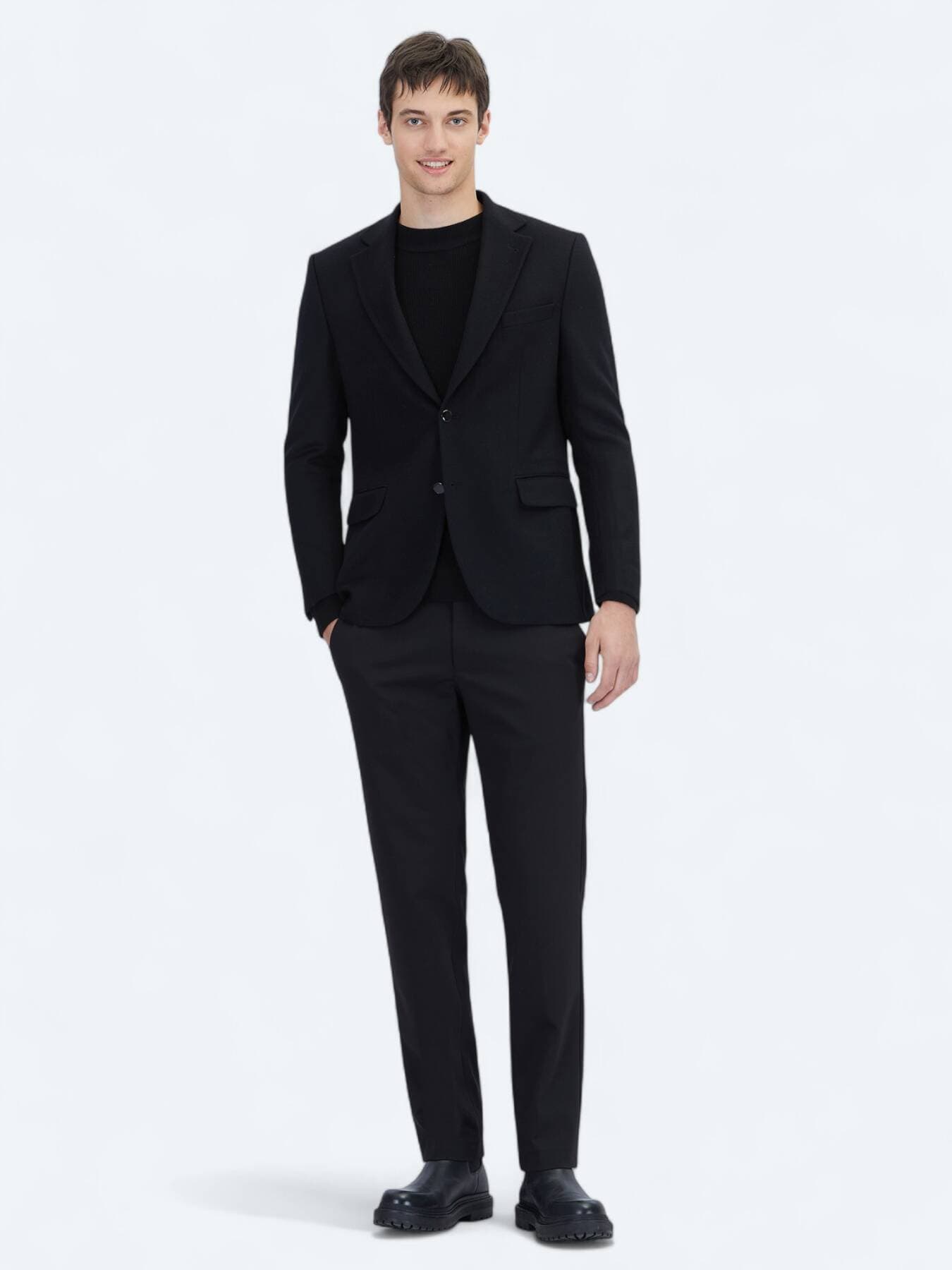 Siyah Düz Modern Fit Yün Karışımlı Ceket görsel 2