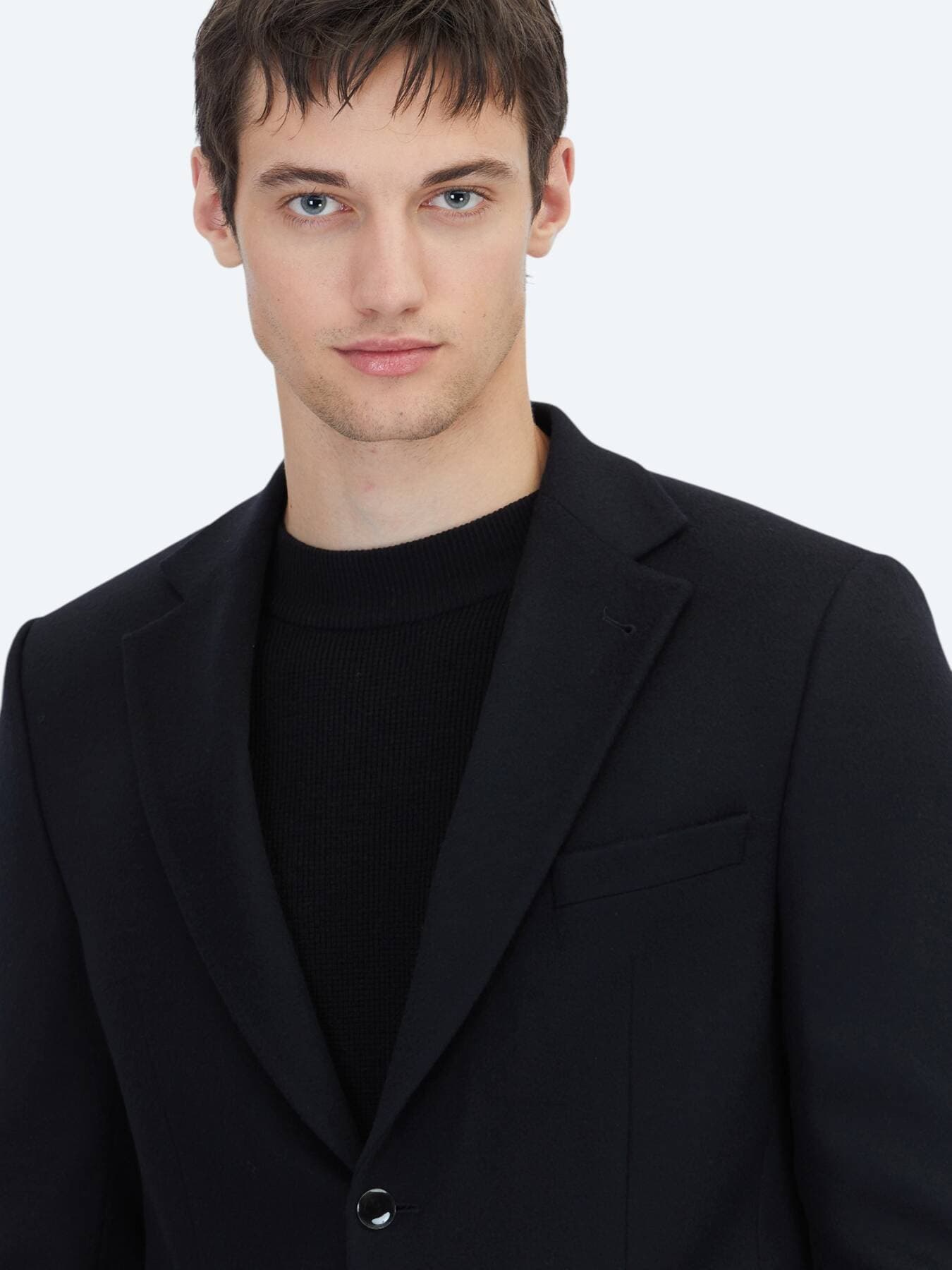 Siyah Düz Modern Fit Yün Karışımlı Ceket görsel 3